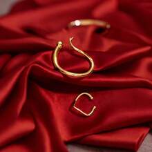 2pcs Minimalist Asymmetric Twisted Design Solid Color Clip-On Earrings, Smooth Copper Material Suitable For Daily, Vacation, Party Decoration - Ear Clip - View 5