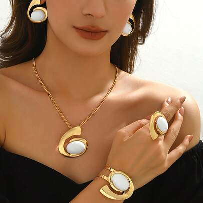 5 Peças Conjunto de Joias Elegante e Sexy com Incrustações de Acrílico, Colar, Brincos, Pulseira, Anel, Adequado para Combinação Diária de Mulheres