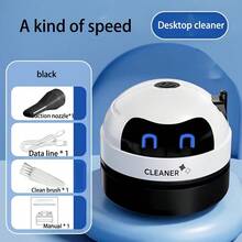 RAF 1 pieza Mini aspiradora de escritorio, portátil y recargable por USB, con diseño de robot lindo, herramienta de limpieza de escritorio silenciosa para recoger pequeños artículos, migas, trozos de goma de borrar, regalo ideal para vuelta al cole, Halloween, Navidad, cumpleaños - Mango corto de mano - Ver 12