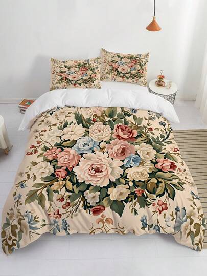 3pcs Vintage Floral Print Duvet Cover Set (1*Duvet Cover + 2*Pillowcase, Without Core), Boho Peony Flower Bedding Set For Women Girls, Retro Botanical Comforter Cover With Pillow Shams, Soothing Visual Fatigue, Suitable For All Seasons, Zipper Closure, Suitable For Hotel, Bedroom, Guest Room And Dormitory Decoration Bedding, And Easy Care, Chic, Lightweight, Breathable, And Easy Care, Fashion Modern Simple 