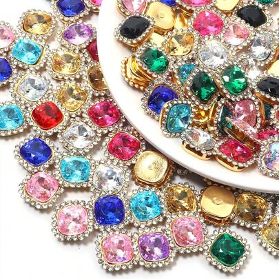 50/100pcs Mixed Colors Teardrop Rhinestones With Gold Claw, 3D Waterdrop Glass Crystal Pendants For DIY Jewelry Making, Sew-On Rivets For Clothing Shoes Bags, Decorative Craft Supplies For Dress Garment Decor