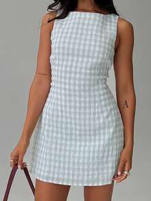 Women's Striped Bodycon Mini Dress Y2K Summer Crew Neck Sleeveless A-Line Sundress Lace Up Beach Vacation Tank Going Out Dresses - Màu xanh lam - Xem 1