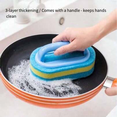 2pcs/1pc Sponge Scrubber With Handle & Tile Cleaner 4pcs/2pcs - Heavy Duty Cleaning Paste For Kitchen, Pool, Dishes, Suitable For Bathrooms/Kitchens/Floors/Bathtubs/Tiles/Stovetops/Glass. Household Cleaning Tools / Grease-Removing Sponge Brush. Perfect Gift For Eid / Valentine's Day / Mother's Day / Father's Day / Moving-In Celebration. Suitable For Bathtubs, Kitchens, Bathrooms - Highly Suitable For Cleaning Tiles, Cookware, Stains, Bathroom Accessories. Summer