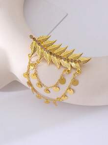 1个镀金叶形发夹，优雅可爱款式，配精致流苏，女士发饰，新娘头饰，发卡 - 金色 - 查看 3