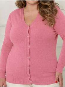 New Women's Plus Size Modal Knit Cardigan - 粉色 - 查看 1