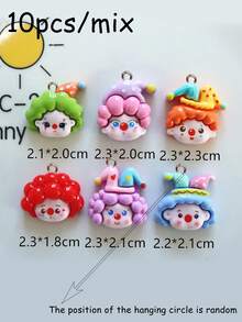 10pcs Cute Resin Pendant, Cartoon Clown Resin Accessories, Adorable Clown Hat Pendant For DIY Jewelry Crafts, DIY Clothing Bag Keychain Pendant (Random Delivery Of Multiple Styles, Random Hanging Ring Position) - Multicolor - View 7