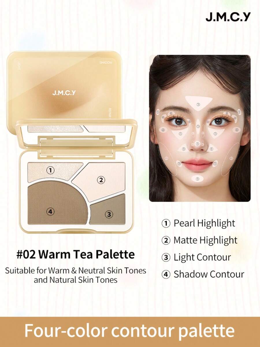 J.M.C.Y Bảng phấn bắt sáng và tạo khối 4 màu lì & lấp lánh, làm sáng và tạo khối khuôn mặt