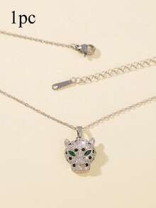 1pc Women's Fashion Gold-Plated Leopard Head Pendant Necklace, Inlaid With Sparkling Rhinestones, Suitable For Cross-Border Parties, Weddings And Daily Wear - Multicolor - View 7