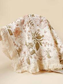 1 chiếc chăn hai lớp bằng vải cotton mềm mại và thoáng khí, kiểu dáng boho dễ thương, in họa tiết hoa và có tua rua, dùng làm khăn phủ xe đẩy em bé hoặc khăn tắm. - Nhiều màu - Xem 9