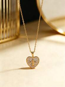 1 chiếc dây chuyền mặt hình chim én trái tim thanh lịch, đa năng, mang phong cách retro, đính đá Cubic Zirconia, thích hợp để đeo hàng ngày. - Nhiều màu - Xem 1