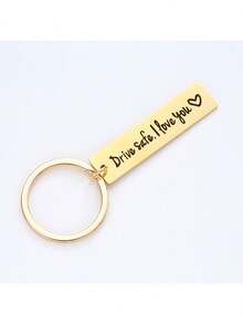 1pc/2pcs Drive I Love You Men's Creative Keychain Engraved Keyring, Gift For Husband Boyfriend - Gold - View 4