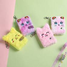 Set de 4 cuadernos de peluche con diseño de gato, libreta de notas con botón, mini diario, estilo aleatorio para niños - Multicolor - Ver 4