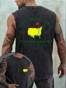 The Masters Tournament Unisex Acid Wash Sleeveless T-Shirt, Augusta National Golf Club 1934-2025 Graphic Tank Top, 230g Heavyweight Cotton Blend, Casual Golf Fan Top, Breathable Summer Wear - 黑色 - 查看 1
