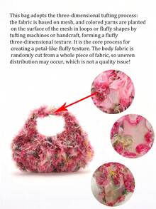 1pc Handmade 3D Colorful Mesh Patchwork Linen Pleated Tote Bag, Elegant Cloud-Shaped Handbag, Luxury Lady-Like Vibe, Suitable For Dresses, Daily Commute, Shopping, Dating (Fabric Randomly Cut) - Pink - View 4