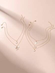 5pcs/Set Girls & Teens Butterfly, Flower, Heart Necklace Set, Suitable For Daily Decoration - White - View 3