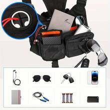 Men's Tactical Chest Pack With Built-In Phone Holder And Adjustable Strap MOLLE Webbing EDC Backpack For Running Cycling Camping Safety Zipper Compartment Hands-Free Viewing Outdoor Durable Polyester Gym Travel Black - Gray-white Camouflage - View 5