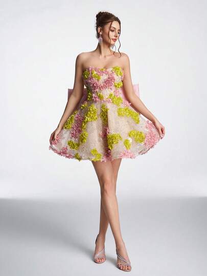 Vestido formal elegante con tirantes de espagueti y decoración de lazo, color rosa, para boda y fiesta