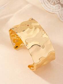 1pc Fashionable European & American Style Gold Plated Geometric C-Shaped Smooth Cuff Bracelet, Suitable For Daily Wear - Vàng - Xem 4