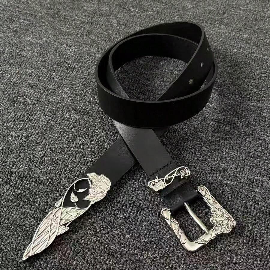 Retro 3 Pieces Set: Buckle Belt, Jeans, Skirt Accessories, Fashion Versatile Personalized Belt Factory - Black - View 1