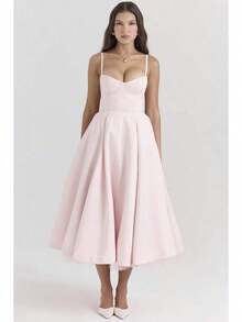 Women's Elegant Double Layered Flowy Dress, Classic Full Skirt A Line Swing Midi Gown, Lightweight Premium Casual Formal Dress, Modest Chic Party Wedding Guest Bridal Shower Evening Daily Outfit S-2XL - 粉色 - 查看 11