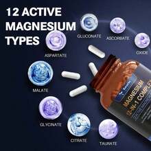 12-In-1 Magnesium Complex 700mg Supplement Capsules - Relaxation Muscle, Heart Health, Stress Relief, Vegan, 120 Caps - 無味 - 查看 2
