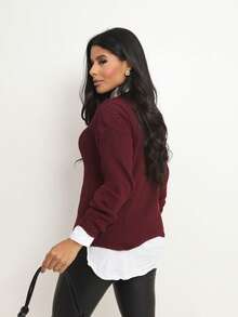 Woman Village Women's Long Sleeve Knit Blouse, Polyester, Winter - Color caoba - Ver 4