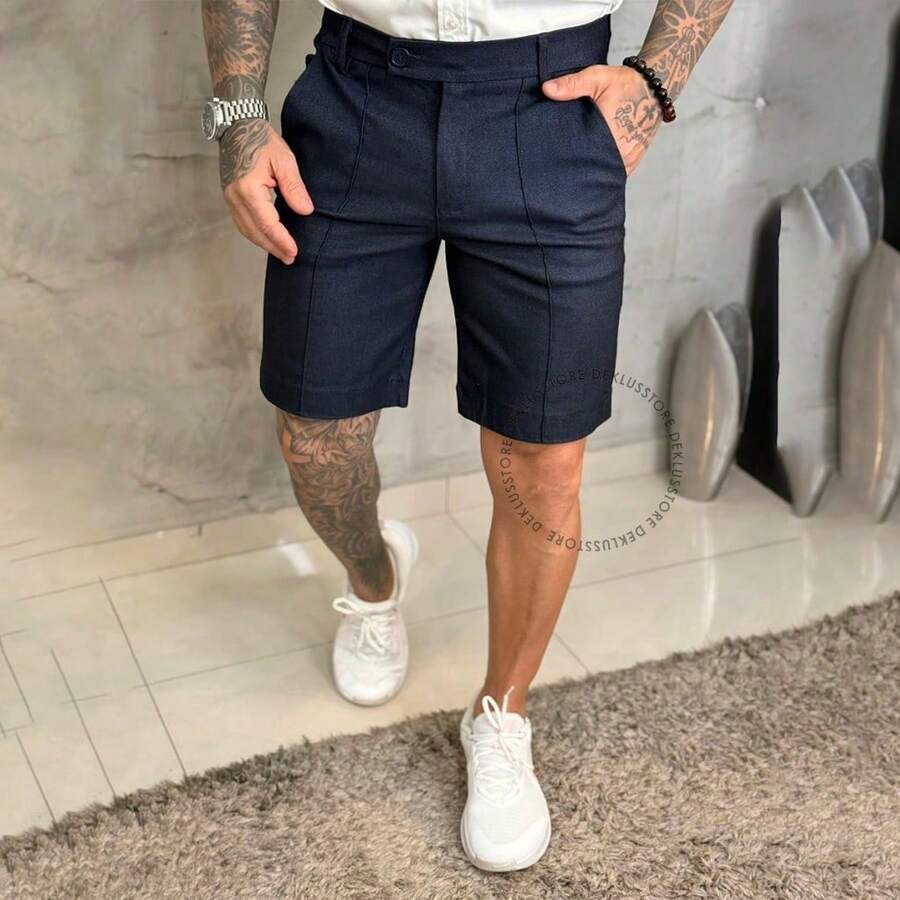 Men's Premium Tailored Ribbed Bengaline Shorts, Colorful, Stylish, And Sporty - Navy Blue - View 1