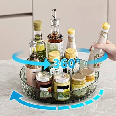 1 Giá đựng gia vị xoay 360°, dung tích lớn, chất liệu acrylic màu hổ phách cao cấp, bề mặt vân kim cương, đế chống trượt, dụng cụ sắp xếp chai dầu và lọ gia vị trên mặt bàn bếp, lý tưởng cho việc nấu nướng tại nhà, làm quà tặng tân gia và sử dụng hàng ngày trong nhà bếp.