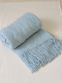 Manta de punto acogedora con detalle de volantes para todas las estaciones, multiusos y cómoda para acampar, sofá, tomar el sol y siestas, manta de punto con ribete de volantes, manta de camping - Tira curva de burbuja azul - Ver 5