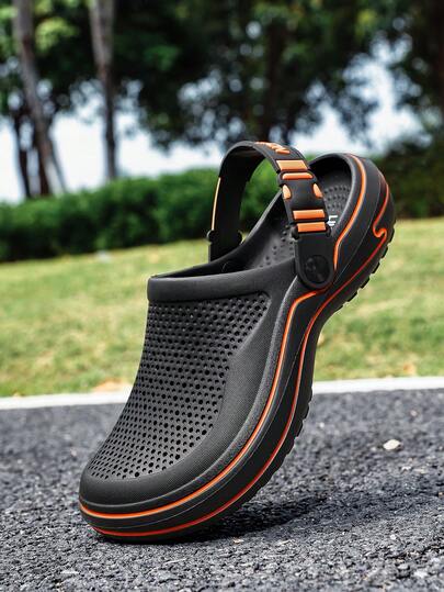 Breathable Slip-On Hollow Hole Shoes With Adjustable Heel Strap, Non-Slip Beach Sandals, Outdoor Casual Mule Slippers