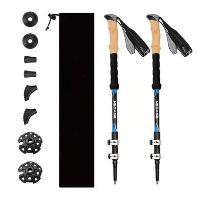 2 pezzi Bastoni da trekking estensibili in lega di alluminio 7075 di aviazione, bastoni da trekking regolabili con impugnature ergonomiche, blocco esterno in metallo doppio, unisex per escursionismo, trekking, passeggiate, alpinismo