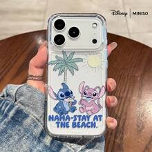 Disney Stitch And Angel "NAMA-STAY AT THE BEACH" Tropical Ice Cream Pattern Phone Case, Casual Cute Disney Accessory Suitable For IPhone 17/17 Pro/17 Pro Max/17 Air/16/15/14/13/12/11/X Series Transparent Space Print Phone Case - Clear - View 1