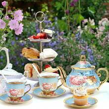 20-Piece European Porcelain Tea Set With Metal Stand & Blue Floral Painting – Elegant Tea Service Gift For Adults, Ideal For Spring Outing, Easter Party, Home Decor & Special Occasions (Large, Classic Gold) - Màu xanh nhạt - Xem 9