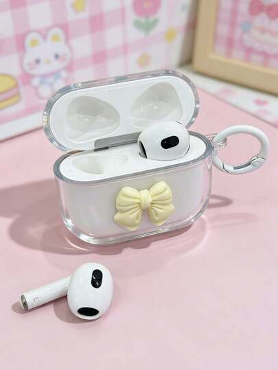 1 Set High-Quality Gift For Lover/Sister - 3D Bow TPU Protective Case & Cute Earphone Chain, Full Earphone Case Suit Compatible With Apple 1/2/3/Pro/Pro2
