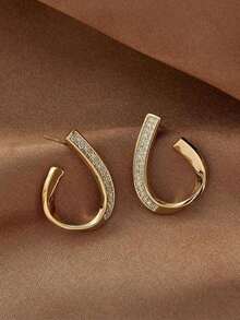 1 Pair Hollow Water Drop Earrings For Women, Luxury Niche Design, Versatile For Daily Wear, Suitable As Valentine's Day Gift - Gold - View 1