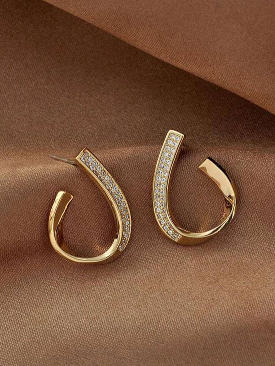 1 Pair Hollow Water Drop Earrings For Women, Luxury Niche Design, Versatile For Daily Wear, Suitable As Valentine's Day Gift - Gold - View 1