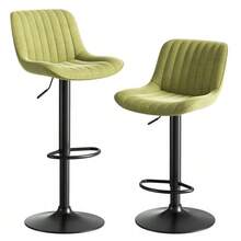Swivel Dining Room Bar Stool, Velvet, Height Adjustable - Green - View 3