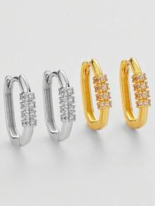 1 Đôi bông tai nhỏ hình học bằng kim loại, đính đá Zirconia, dành cho nữ, thích hợp làm quà tặng thời trang phong cách hip hop và dự tiệc. - bông tai khóa số - Xem 2