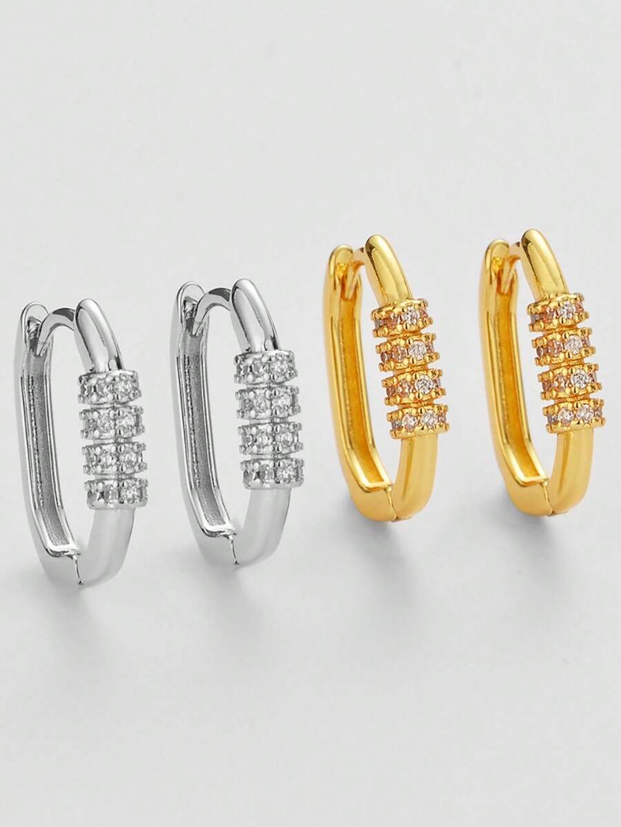 1 Đôi bông tai nhỏ hình học bằng kim loại, đính đá Zirconia, dành cho nữ, thích hợp làm quà tặng thời trang phong cách hip hop và dự tiệc. - bông tai khóa số - Xem 1