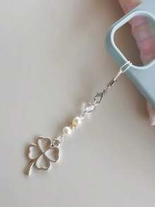 Cute Girl Handmade Beaded Four-Leaf Clover & Butterfly Bag/Phone Charm - Silver - View 2