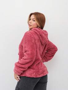 Women's Cold Weather Blouse Coat Sweatshirt With Fur Pompom Winter 3RD SD1472/SD950 - Burgundy - View 3