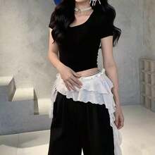 1pc Shiny Jazz Dance New Arrival Flamenco Ruffled Skirt, Street Dance Brand Flowing Tassel Layered Waist Wrap, Belly Dance Accessory American Style Hip Scarf, Sexy Mini Skirt For Stage Performance, Suitable For Nightclub, Disco, Festival, Party, Evening Dress Accessory - 彩色 - 查看 8