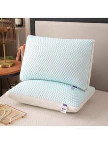 2Pcs Neck Pain Relief Ergonomic Cervical Pillows, Soft Breathable Night Sleep Pillows For Home, No Deformation Comfort Support Pillow For Side Back Stomach Sleepers - 淺藍色 - 查看 2