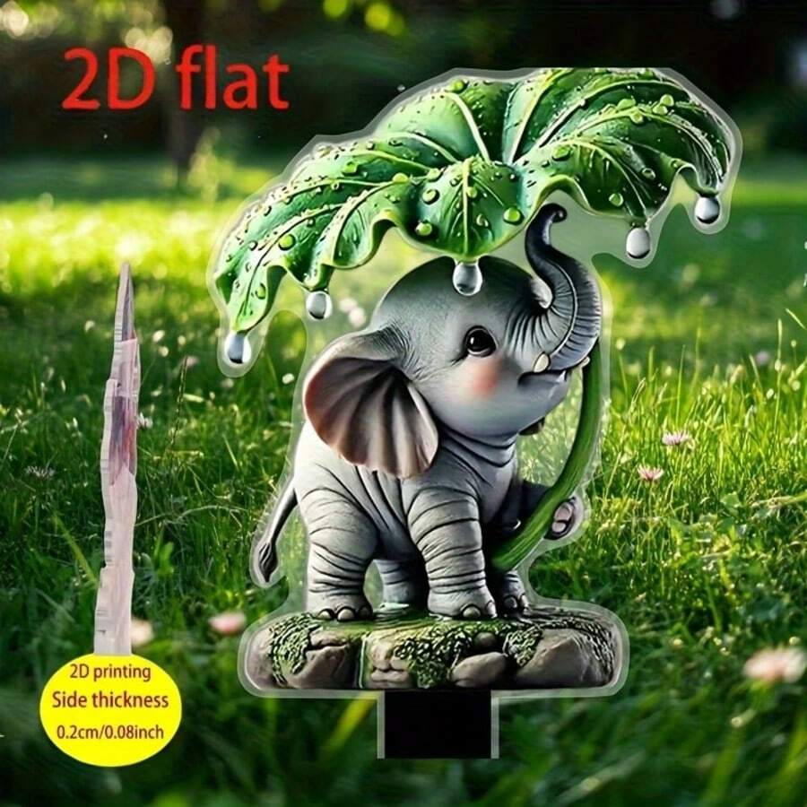 1pc Bohemian Style Acrylic Elephant Garden Stake With Umbrella, Waterproof Outdoor Decor, Scratch-Resistant, Suitable For Potted Plants And Landscaping, Light Catcher, Great For Patio And Lawn Decoration, No Electricity Required, 2D Flat - A - View 1