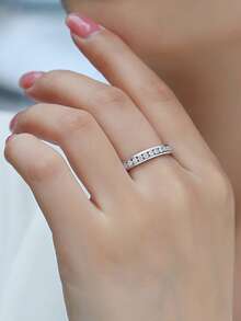 Anillo de Moissanita de plata de ley 925 para mujer, anillo de compromiso/boda hipoalergénico de alta gama, regalo para el Día de San Valentín/cumpleaños, empaquetado en caja de regalo resistente a la oxidación - Plateado - Ver 4