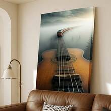 1Pc Framed Canvas Painting, Dream Of Train And Guitar In The Mist, Thickness 2.25cm/1inch High Quality Wall Art Print Poster Direct Hanging Home Decor Gifts, Living Room, Bathroom, Bedroom, Kitchen, Bar, Office, Room Decor - 多色 - 查看 7