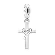 1pc 925 Sterling Silver Cross & Heart Pendant, Decorated With Heart And Infinity Beads, Christian Style Jewelry, Perfect Gift For Faith And Love, Hypoallergenic - Silver - View 2