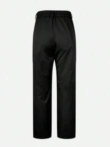 Jessfin Solid Color Zippered Pocket Suit Fabric Straight Leg Pants, Waistband-Less, Commuting Elegant Office Casual Versatile, Spring/Summer - Black - View 7