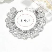 1pc Fashionable Metal Disc Pendant Anklet, Suitable For Beach Vacation Wear - Silver - View 3