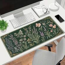 1 件复古植物标本大型游戏鼠标垫，植物插画加长桌面垫，办公桌配件防滑缝边电脑垫，橡胶底座笔记本电脑键盘垫，适用于家庭办公室和游戏玩家，防泼溅，理想礼物 - 查看 4